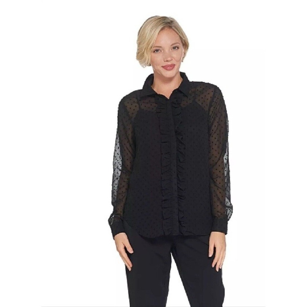 New Brooke Shields 8 Timeless Button Front Ruffle Shirt 115903